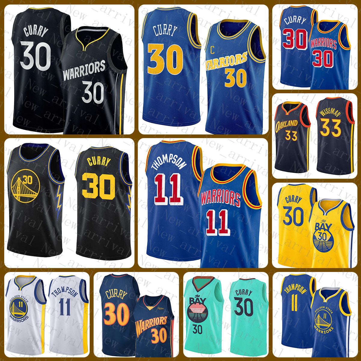 NBA_ Golden Red State Blue Warriores Basketball Jersey 30 33 11 Champagne  Stephen Curry James Wiseman Klay Thompson 665 