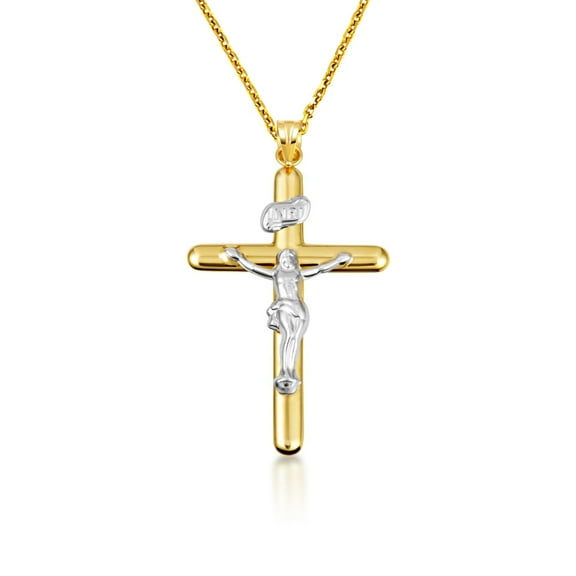 14K Gold Two Tone Sacred INRI Jesus Christ Cross Crucifix Pendant Necklace (Pendant with 16" chain)