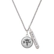 Delight Jewelry Silvertone Domed Black BSM Silvertone Balance Bar Charm Necklace, 23"