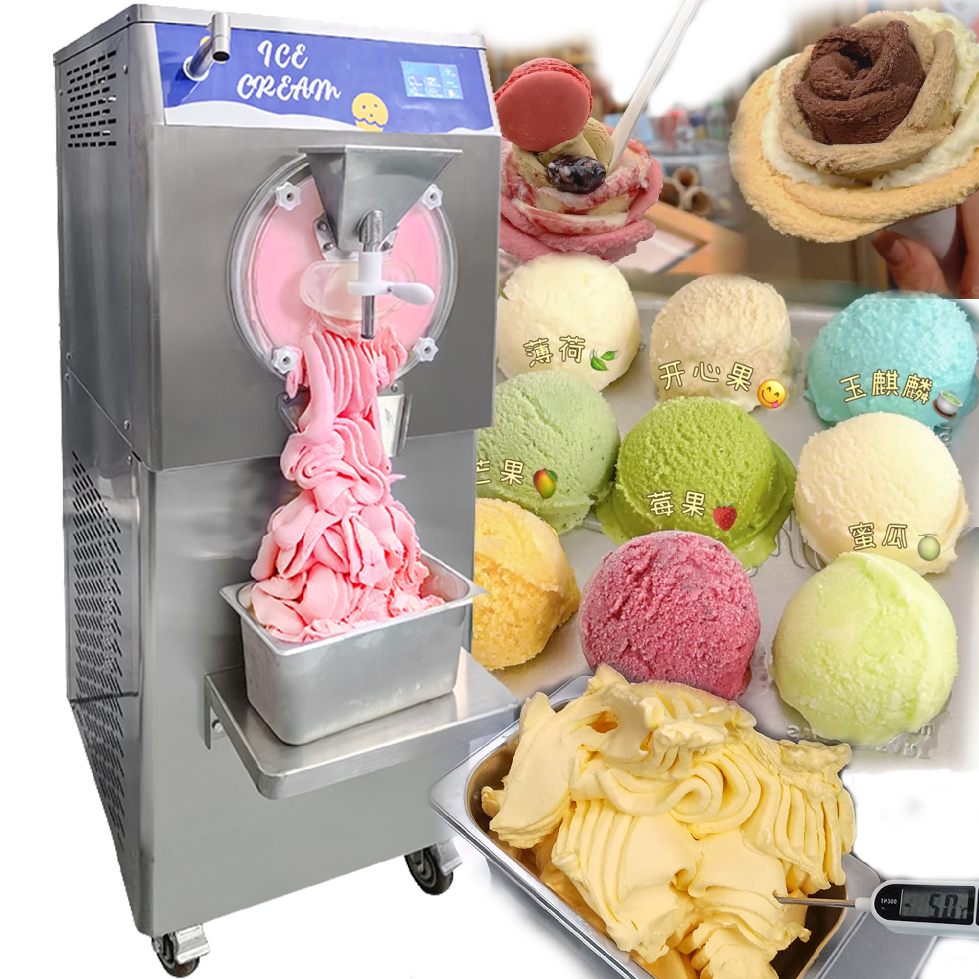 Mvckyi Frozen Fruit Yogurt Batch Freezer, Gelato Machine Commercial, 60L/h 16Gallon Per Hour Hard Serve Ice Cream Maker, 5 Programs Mult-Function Ice Cream Machine for Snack Bar 3000W