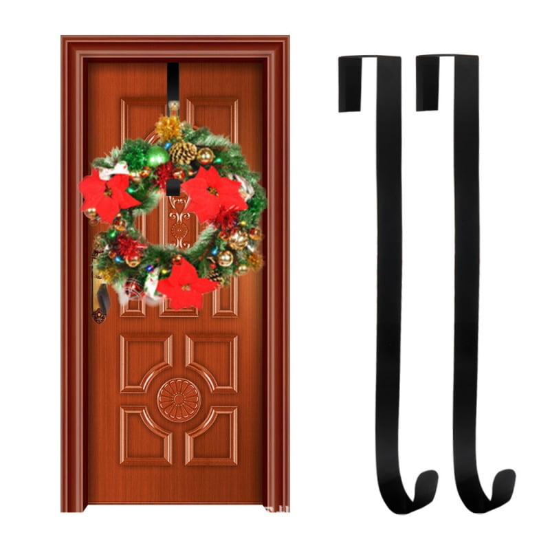 2 Pack 15' Wreath Hanger for Front Door Christmas Decoration Metal Over The Door Hooks, Christmas Garland Holders Seasonal Home Storage Organizer, Black