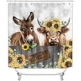 thumbnail image 3 of Western Farmhouse Shower Curtain Sets 4-Piece Waterproof Polyester 72x72 Inch, Teal Floral & Cattle Design with Non-Slip Bath Mat, Rustic Bathroom Decor Includes 12 Hooks, 3 of 7
