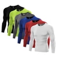 thumbnail image 4 of Mens Compression Under Base Layer Top Long Sleeve Tights Sports Running T-shirts Green XXL, 4 of 9