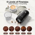 thumbnail image 5 of Portable Electric Burr Coffee Grinder, Mini Rechargeable Electric Coffee Bean Grinder with Cleaning Brush, Auto-Stop, Coffee Grinder for Espresso, French Press, Travel, Camping, Home & Office, Black, 5 of 7