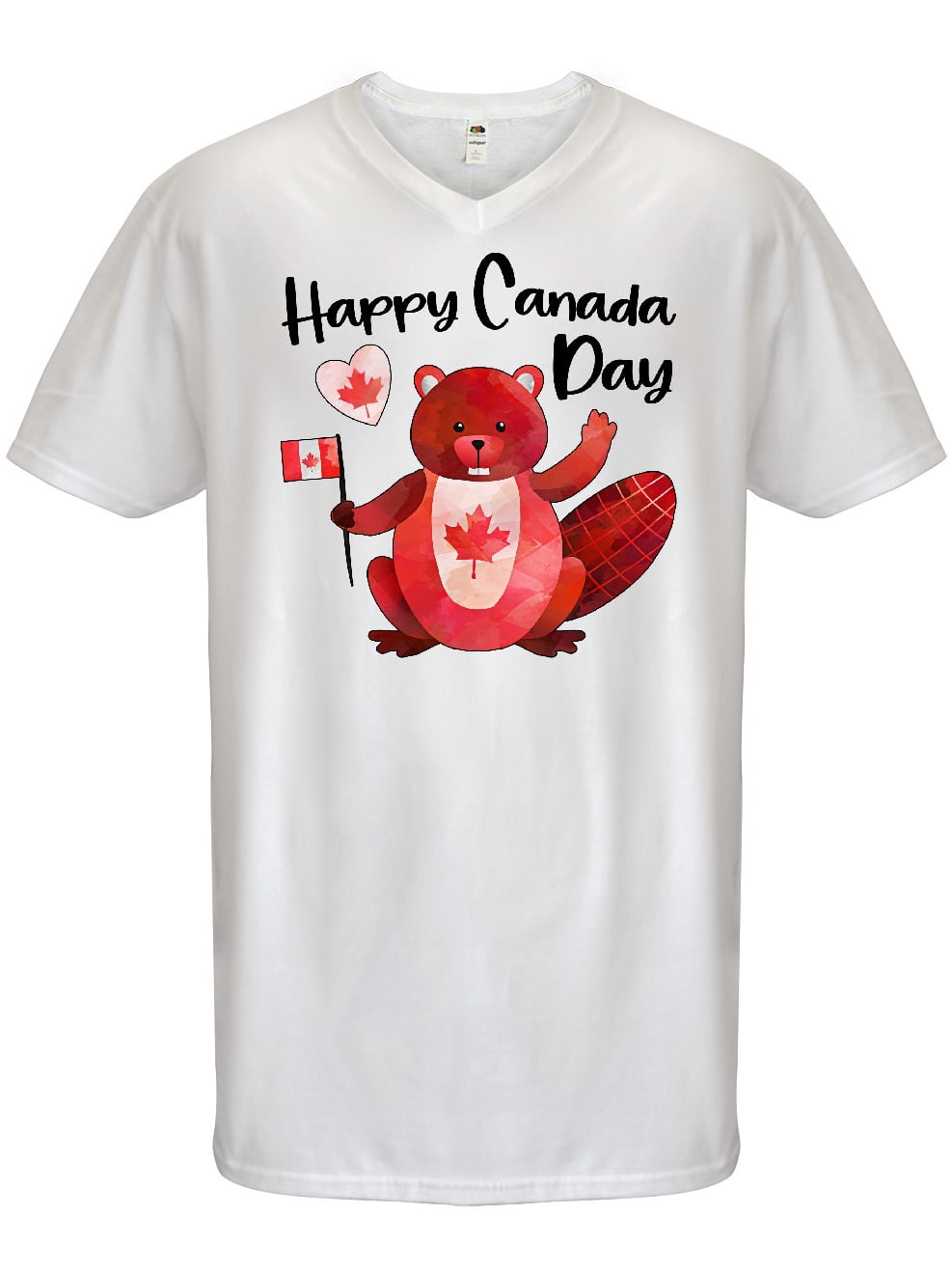 INKtastic Happy Canada Day Cute Red Beaver with Canadian Flag Men's V