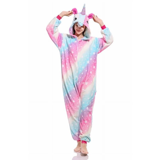Kugurumi-Conjunto de pijama de franela para mujer, ropa de dormir con estampado de ciervo, unicornio, ojos y Navidad
