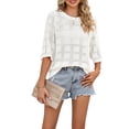 thumbnail image 2 of Women'S Casual Short Sleeve Loose Tunic Tops Light-Weight Crochet Knit Summer Sweaters Blouses White XL, 2 of 8