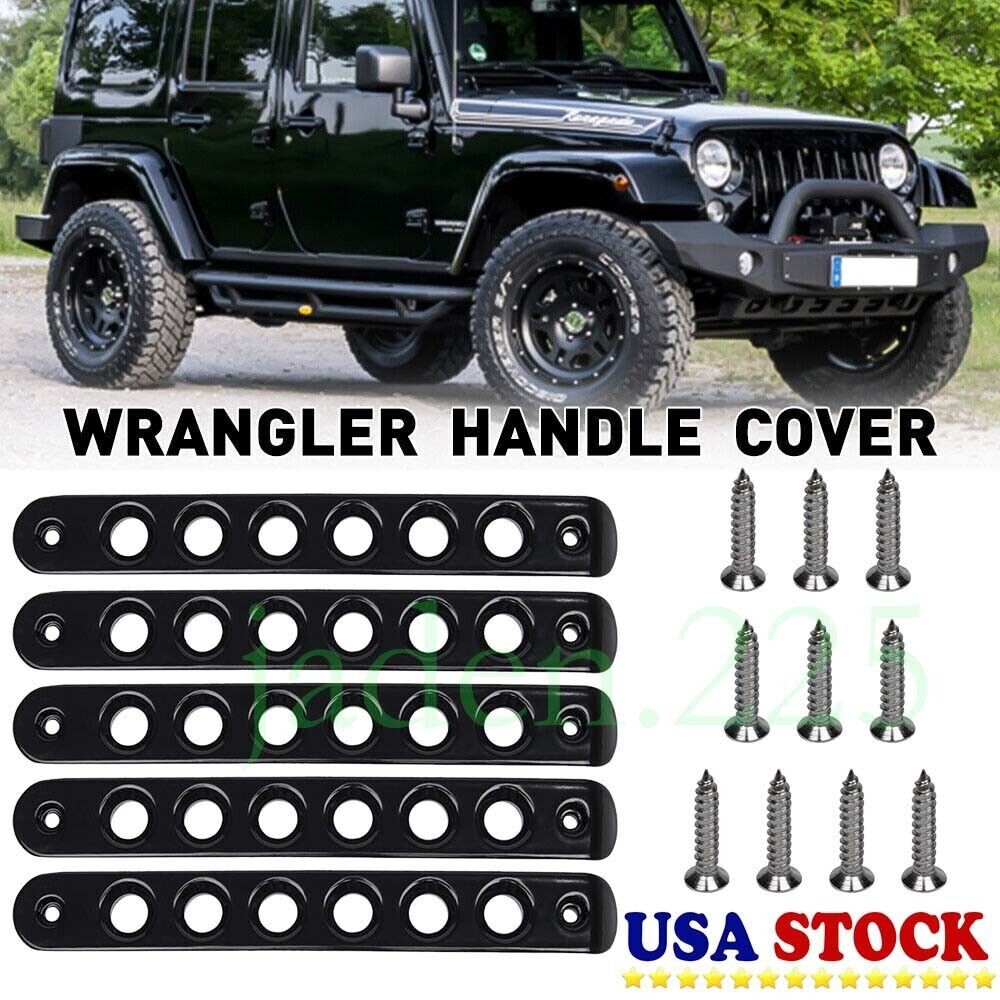 5x Black Aluminum Door Grab Handle Inserts Cover Trim for 07-18 Jeep Wrangler JK