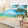 thumbnail image 3 of jejeloiu Ocean Sea Beach Queen Sheet Sets,Hawaii Summer Holiday Flat Sheet,Green Tropcal Coconut Queen Fitted Sheet For Boys Teens,Luxury Bedroom Decor,4 Pieces, 3 of 7