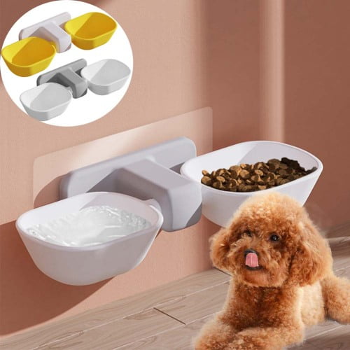 Cheers.US Pet Food Feeder Double Bowls Anti-tipping Wall-mounted Cat Dog Feeding Food Bowl,Dog Bowls and Cat Food Bowls,Large Capacity, Easy Cleaning for Kitten, Puppy