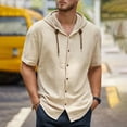 thumbnail image 2 of Xijirk Mens Shirts,Short Sleeve Hoodie Shirt Casual Solid Color Open Front Cardigan Style Loose Soft Knit Layering Top,Shirts for Men,Khaki,2XL, 2 of 5