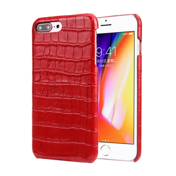 iPhone 8  Plus/ 7  Plus Case, Allytech Genuine Leather Simple Crocodile Grain Design Hard Back Protective Case Lightweight Bumper Case Shock Resistant Cover for 5.5-inch iPhone 8 / 7 , Red