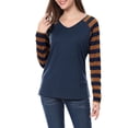 thumbnail image 5 of Allegra K Women's Striped Raglan Long Sleeve V Neck T-shirt, 5 of 6