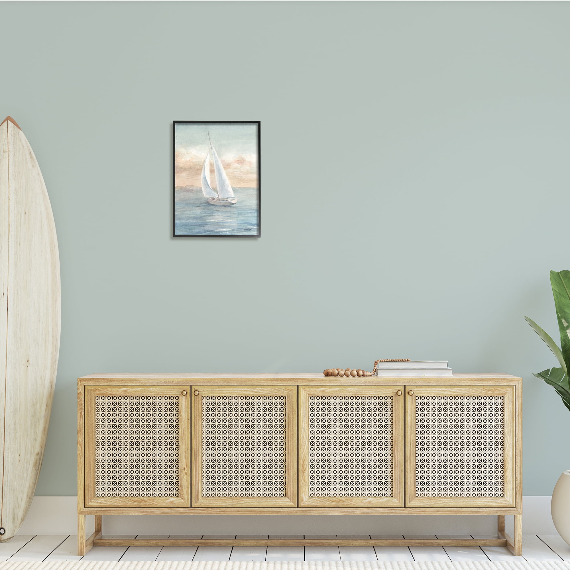Stupell Indtries Morning Sunrise Sailboat Soft Pink Contemporary Ocean Sky,16 x 20,Design by Danhui Nai