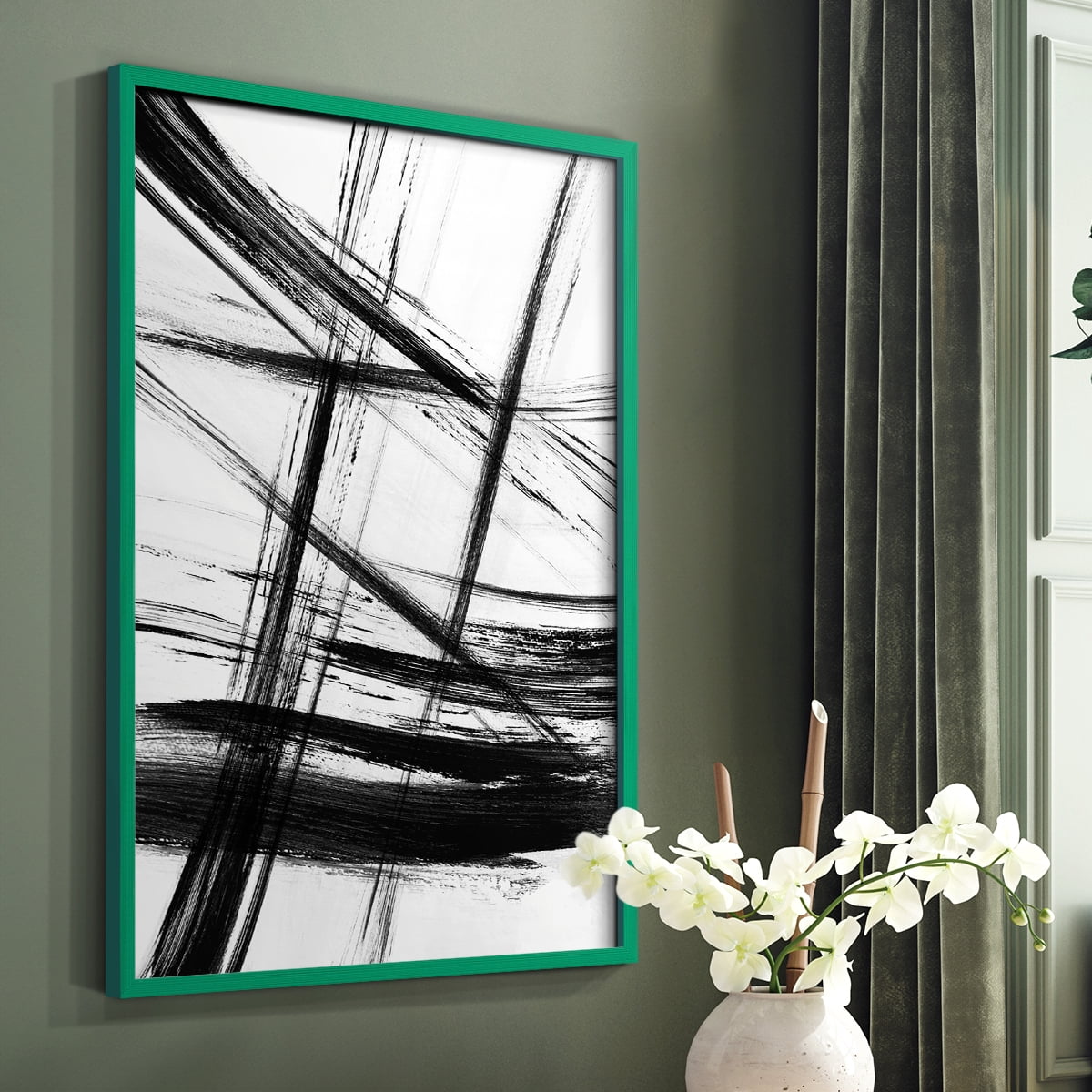 Organic Strokes in Green Solid Wood 8 x 10 Framed Print
