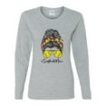 thumbnail image 3 of Messy Bun Softball Mom Life Game Day Vibes Sports Lover | Mother's Day Sports Womens Long Sleeve T-Shirt, Heather Grey, 2XL, 3 of 5