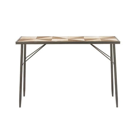 - Decmode Modern 32 x 47 inch cypress wood and iron tiled console table, Brown