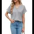 thumbnail image 3 of Camisas de Corta para Mujer, Cuello en V, Camisas con Botones, Gris , Talla S, 3 of 9