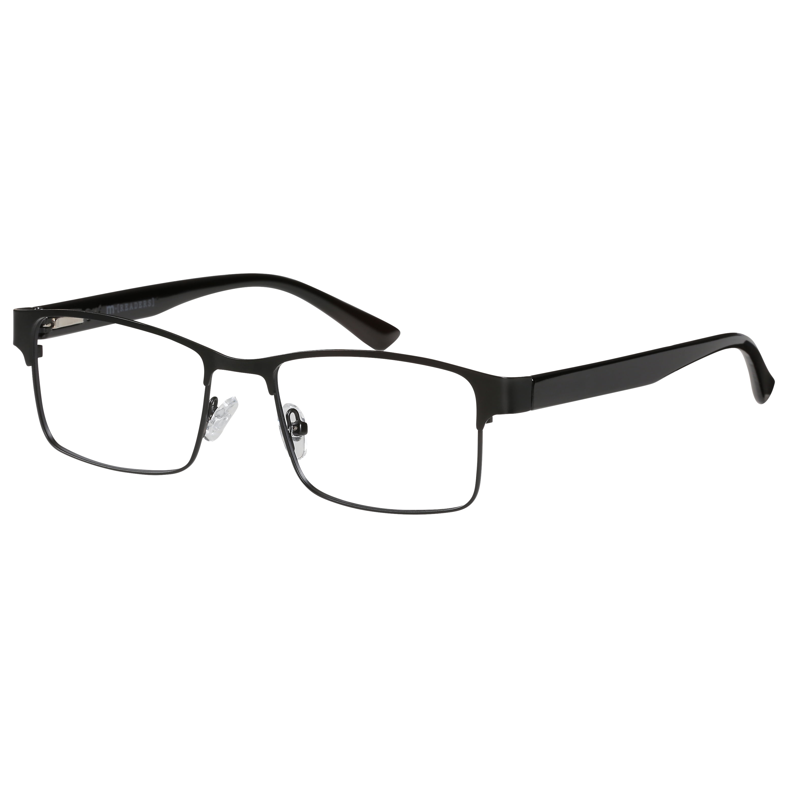 (2 pack) M+ Mens Rectangular Flat Metal Reading Glasses 2.00 Ash in Classic Matte Black