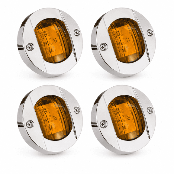 ABPETE LED Boat Lights, 4 Pcs 12V 3 in Marine Courtesy Lights, IP68 Waterproof Round Deck and Transom Surface-Mount Navigation Lights with Chrome Bezel,Amber