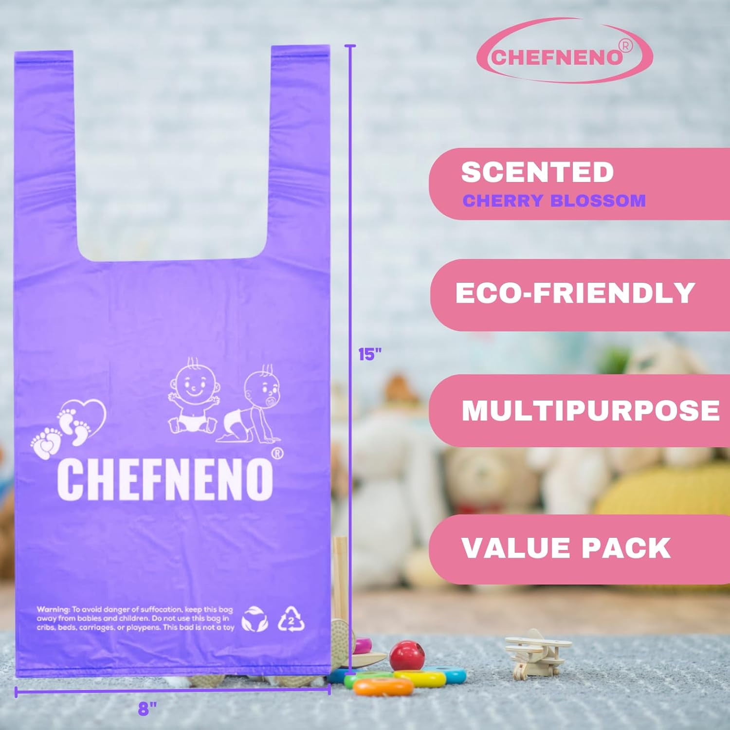 Disposable Diaper Bags (600 ct.) Cherry Blossom Scented Easy Tie Handles Scented Bulk Diaper Sacks Disposable Dog Cat Waste Bags (Cherry Blossom, 600 Bags)