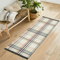Yayeee Runner Rug for Bedroom 2'x6' Machine Washable Hallway Non Slip Mat, Beige Plaid Pattern