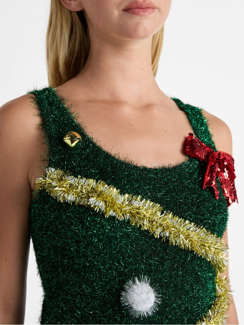 white christmas dresses Christmas Ugly Sweater Dress, 3D Snowman Women Turtleneck Loose Sweate main image 0