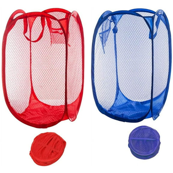 2 Pack Mesh Popup Laundry Hamper - Foldable Portable Dirty Clothes Basket Collapsible Dirty Clothes Hamper for Bedroom/Kids Room/ College Dormitory and Travel (A)