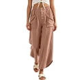 thumbnail image 2 of Oksale Boho Pants for Women Petite Pull On Cozy Cotton Pants with Pockets Elastic High Waist Summer Casual Pants Loose Wide Leg Trousers Orange S, 2 of 7
