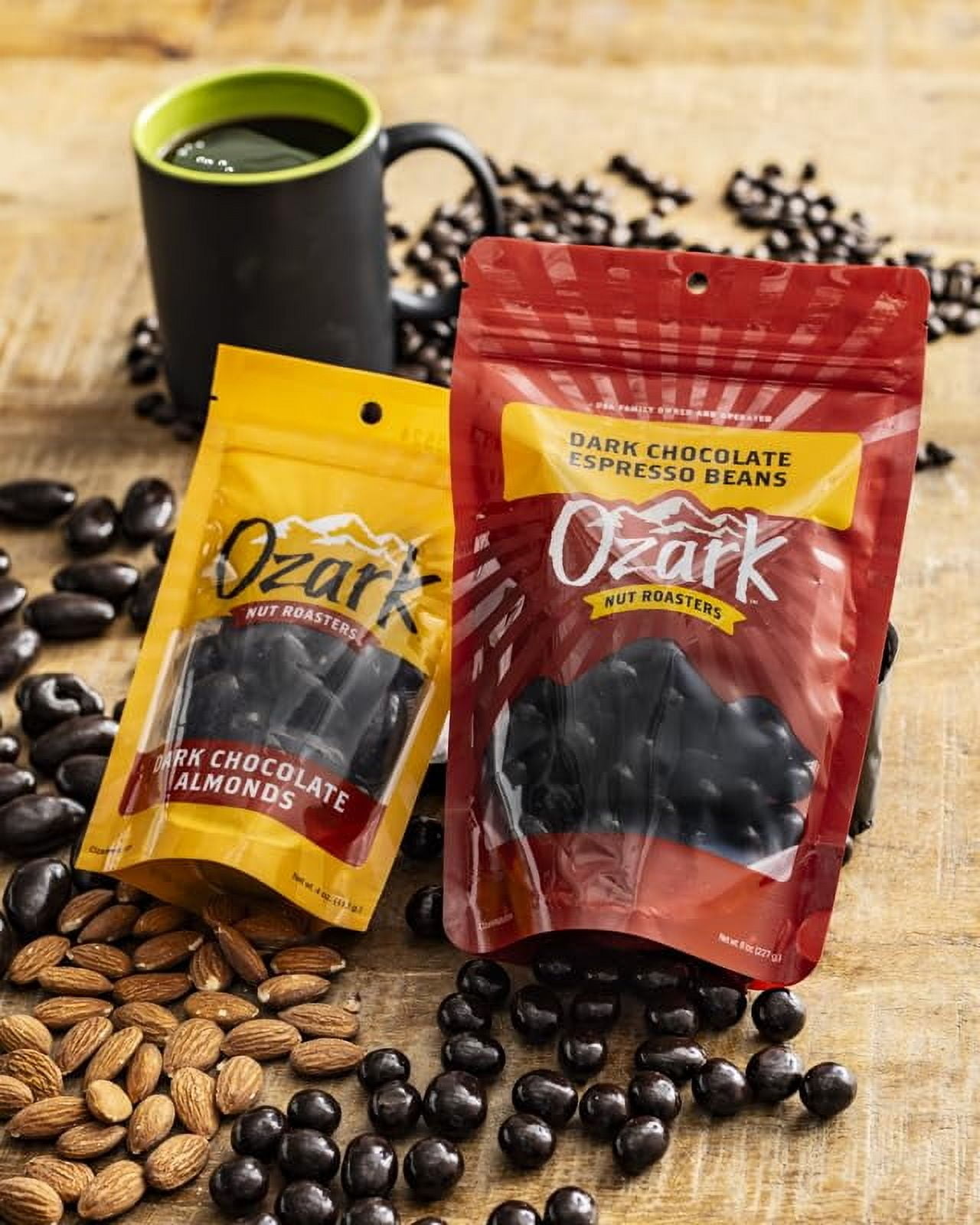 OZARK NUT ROASTERS, Dark Chocolate Almonds, Dark Chocolate Coated Flavored Snacks, World-Class Gourmet Candied Nuts, Resealable Pack (16 oz)