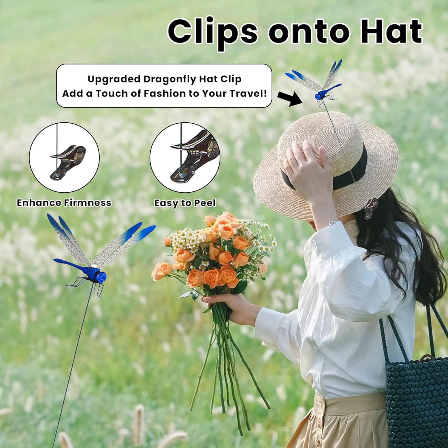 3 PCS Dragonfly Clips for Bugs Repellent Outdoor, 3D Artificial Dragon Fly Hat Clips Waterproof Realistic Garden Patio Decor for Indoor Outdoor, Dragonfly Clips to Keep Bugs Away (3 Color Set)