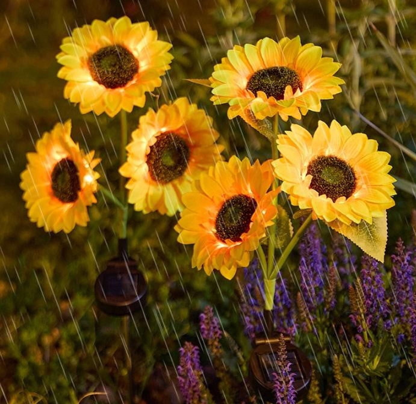 Solar Sunflower Garden Lights Outdoor - Waterproof 3-Head LED Pathway Lights for Yard, Patio & Walkway Decor, Auto On/Off, 29.6" Tall Yellow Flower Solar Lights