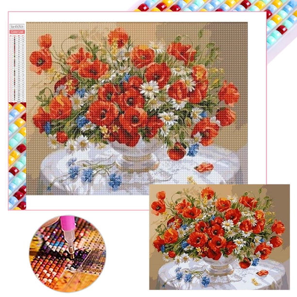 Con Cuentas Cuadradas 5D DIY Pintura Al Óleo Vintage Amapolas 45x35cm