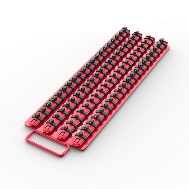 Olsa Tools Plateau Organisateur de Prises - Rails Rouges avec Pinces Noires - Contient jusqu'à 80 Prises - Étagère de Rangement d'Outils Professionnelle - Pièce : 1047