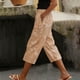 thumbnail image 1 of TaTaai Women Cotton Linen Casual Straight Leg Capri Pants Printed Design Elastic Waist Side Pockets Lightweight Breathable Machine Washable No Fading Daily Outdoor Street Wear Gift, 1 of 8