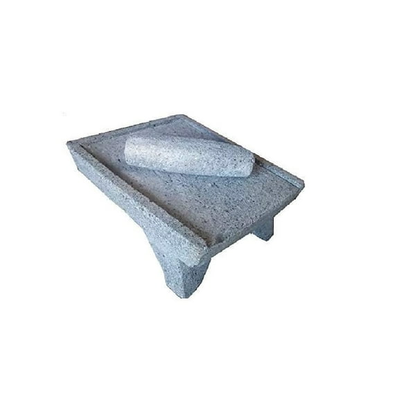 Made in Mexico Genuine Mexican Azteca Manual Volcanic Lava Rock Metate Y Mano Mortar, 15 in Large