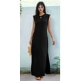 thumbnail image 6 of Women's Summer Maxi Dress Long Casual Loose Fit Round Neck Wrinkle-Free with Pockets Side Slit Black S, 6 of 9