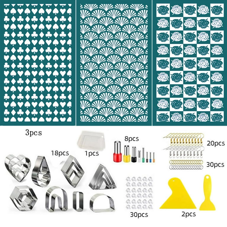 Uposao 112 Pieces Silk Screen Stencils,Reusable Self-Adhesive Stencils with  Polymer Clay for Home Decor Crafts T-Shirt Furniture Wall Chalkboard 