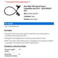thumbnail image 2 of Rear Right ABS Speed Sensor - Compatible with 2014 - 2020 INFINITI Q50 2015 2016 2017 2018 2019, 2 of 2
