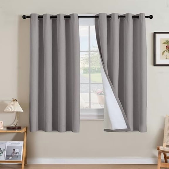 Linen Curtains 100% Blackout Curtains for Bedroom 63 inch Long Full Light Blocking Nature Linen Blended Window Curtains for Living Room Nickel Grommet (2 Panels, Heathered Dove)