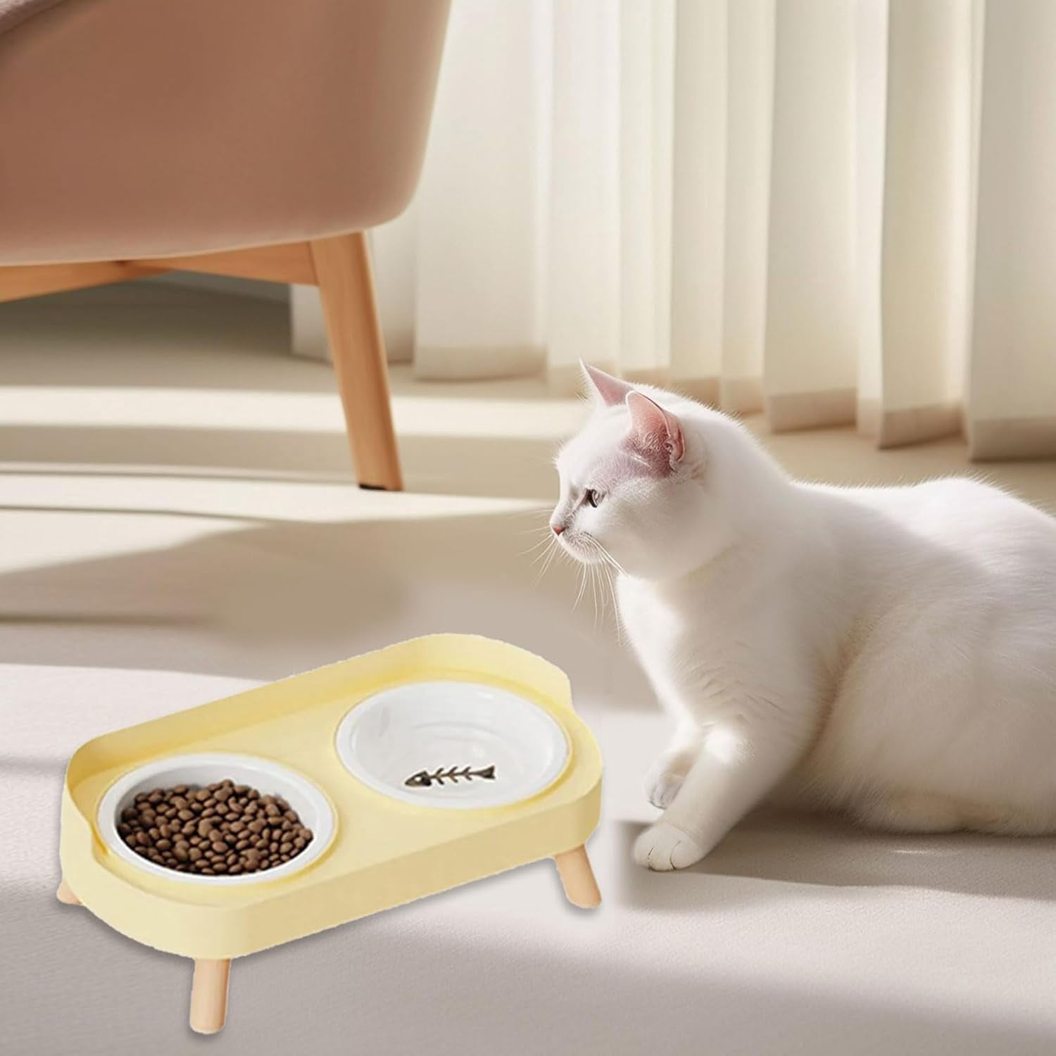 Ceramic Double Bowl Dog Cat Feeder, Food and Water, Dishwasher Safe