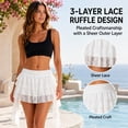 thumbnail image 2 of Carlikeit Women's Y2K Mini Skirt with Built-in Shorts 3-Tier Lace Ruffle Asymmetrical Hem Elastic Waist Skort, 2 of 14