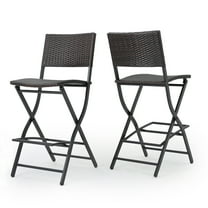 GDF Studio Monteria Outdoor Wicker 28 Inch Folding Barstools, Set of 2, Multibrown