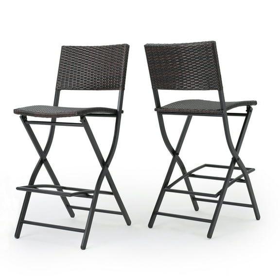GDF Studio Monteria Outdoor Wicker 28 Inch Folding Barstools, Set of 2, Multibrown