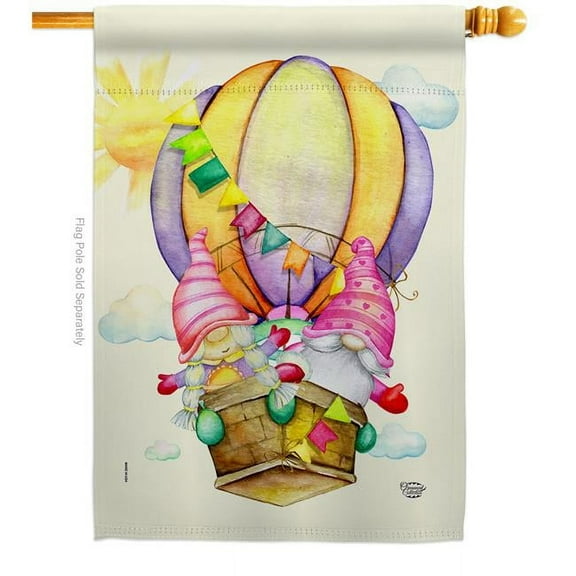 Ornament Collection  Gnomes Balloon Summertime Hot Air 28 x 40 in. Double-Sided Decorative Vertical House Flags for Decoration Banner Garden Yard Gift