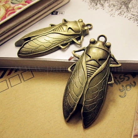 Tibetan Style Alloy Pendants Cicada Big Pendants Antique Bronze 61x33mm