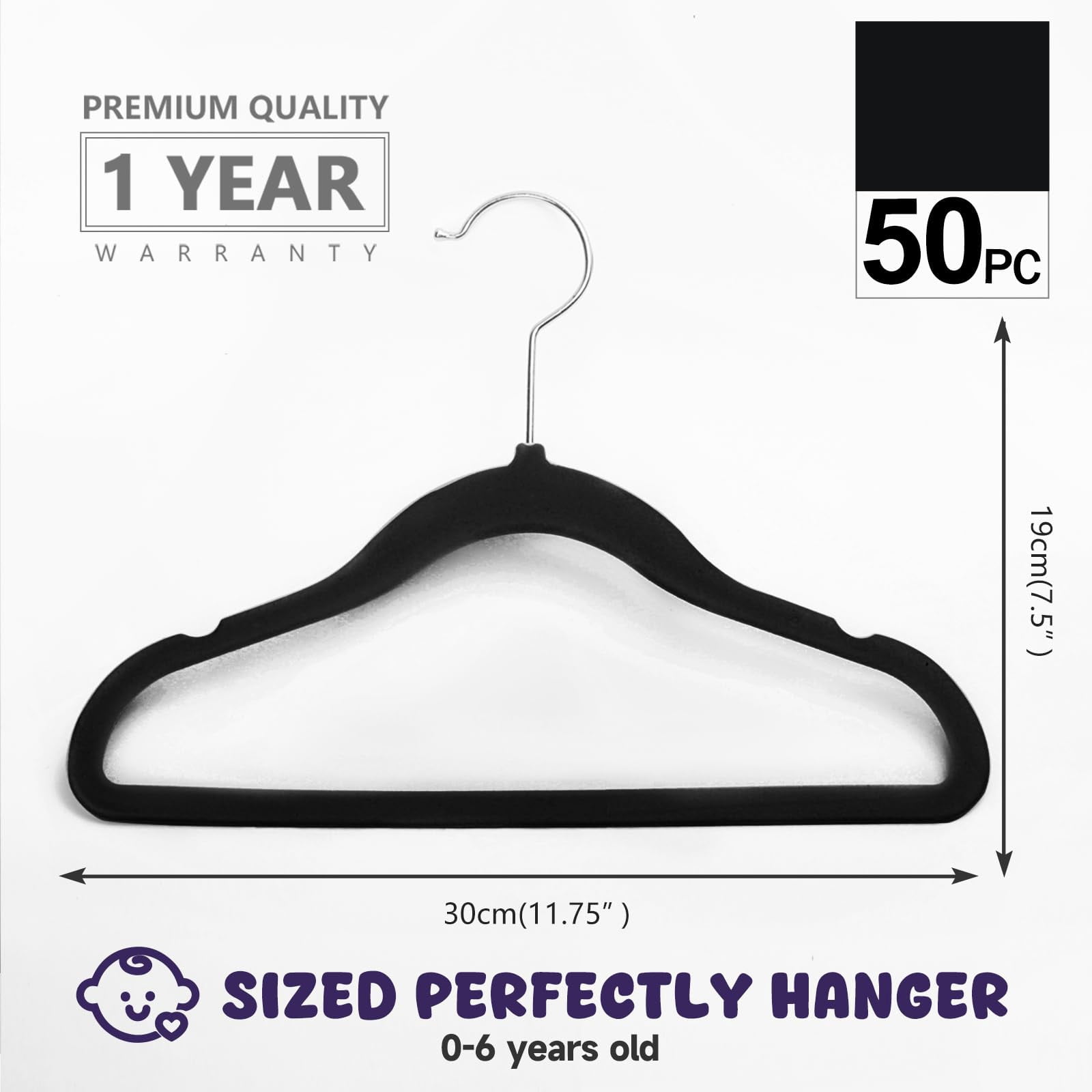 Hangers Non-slip & 11.8 Inch For Clothes Pack Of 50(black/silver)