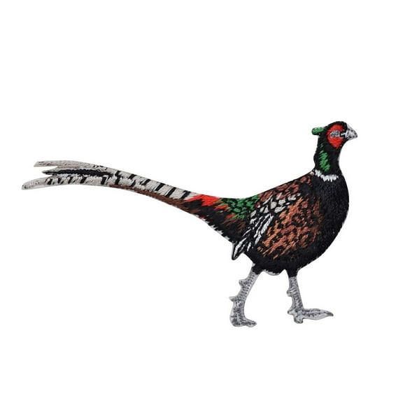 Ring necked Pheasant - Walking Right - Iron on Embroidered Patch Applique