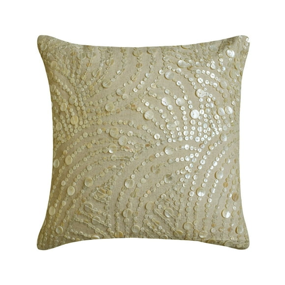 Pillow Sham Euro, Natural Beige Euro Pillow Shams 26x26 inch (65x65 cm), Linen Euro Size Pillow Shams, French Toile, Mother Of Pearl, Contemporary European Pillow - Dreams N Pearls