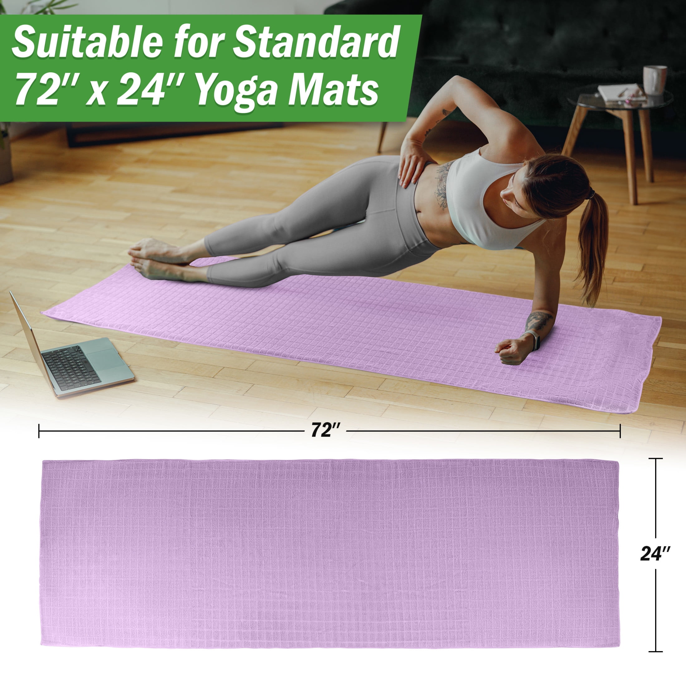 Wakeman Yoga Towel Set - 72x24 Towel for Hot Yoga and Pilates, Violet